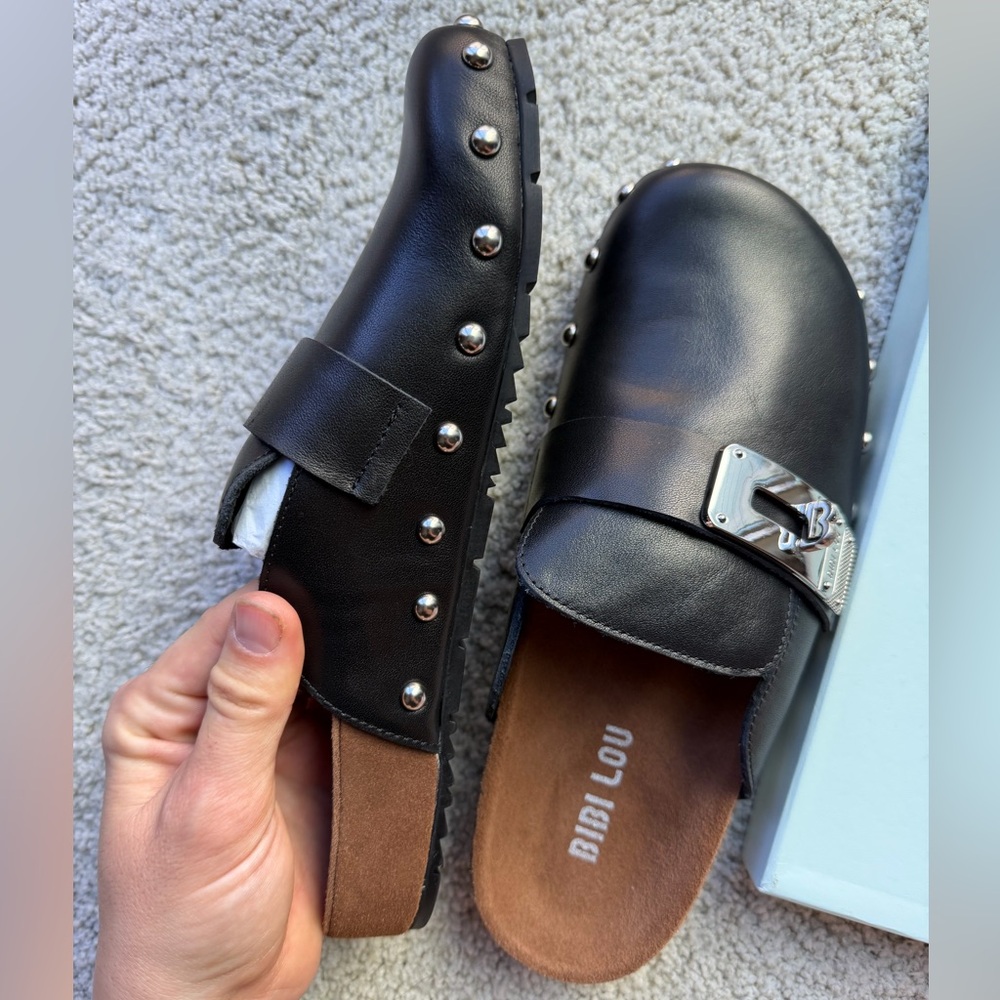 Bibi Lou Anthropologie Leather Studded Slip-On Loafer Mules NIB - Picture 8 of 14